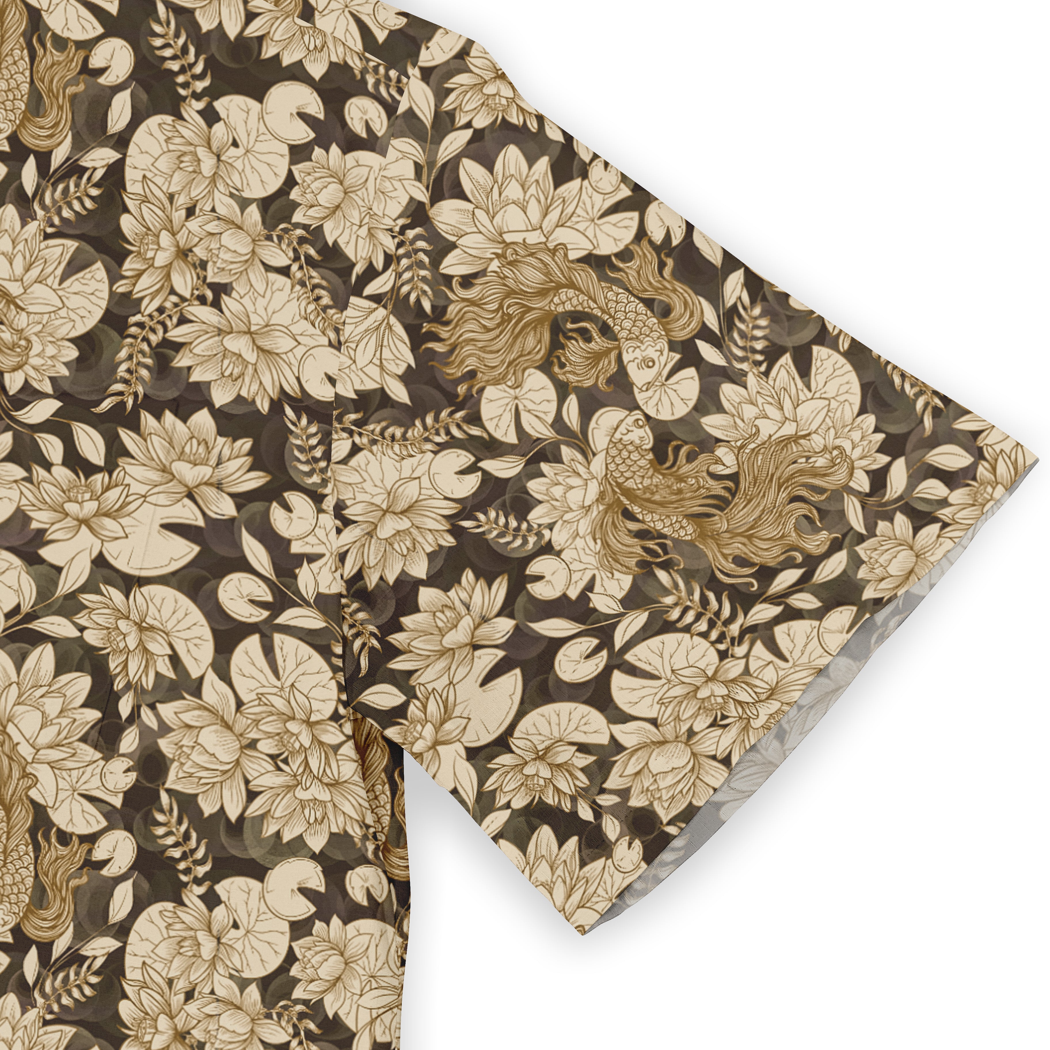 Gold floral and dragon pattern fabric, elegant design.