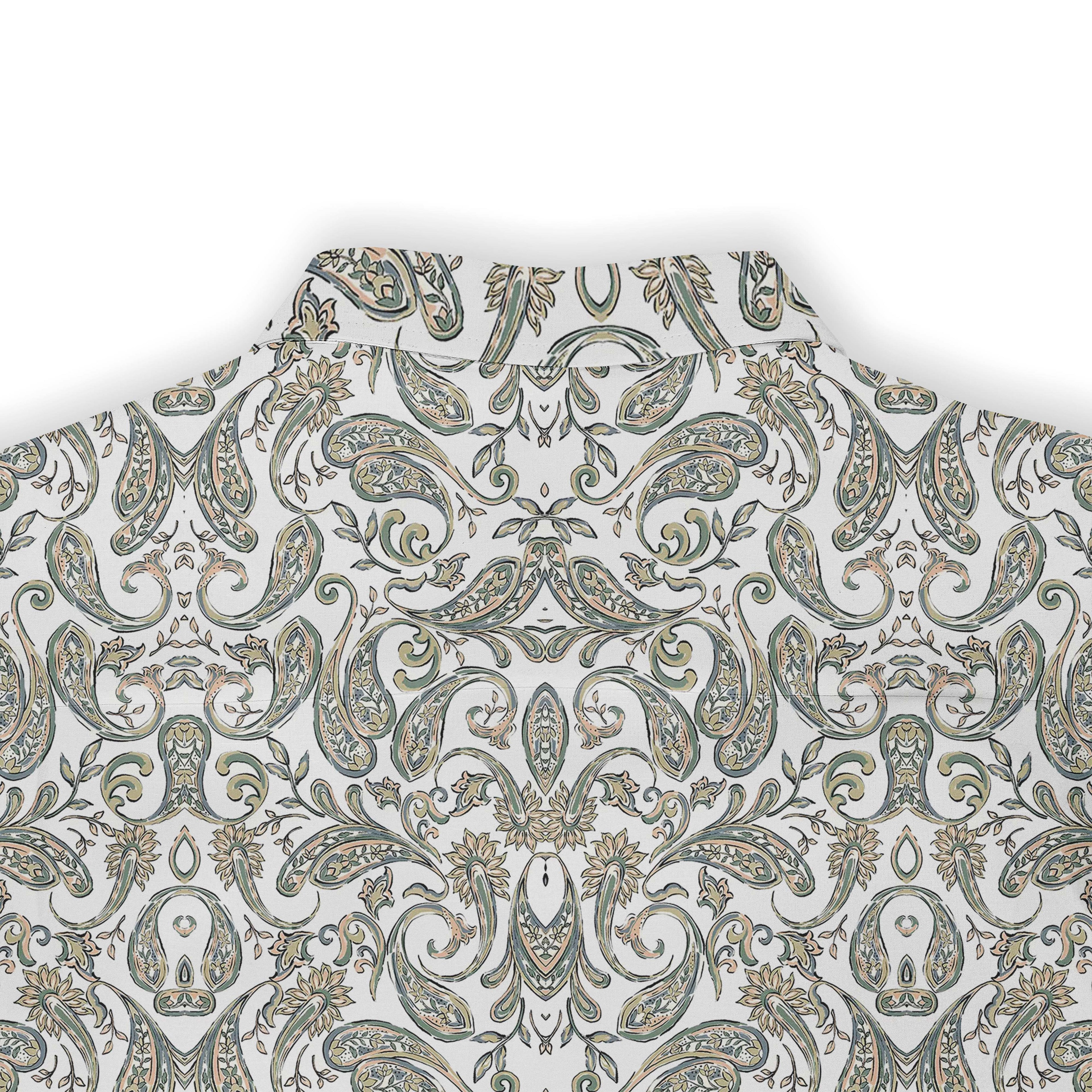 Elegant paisley pattern shirt in green and white.