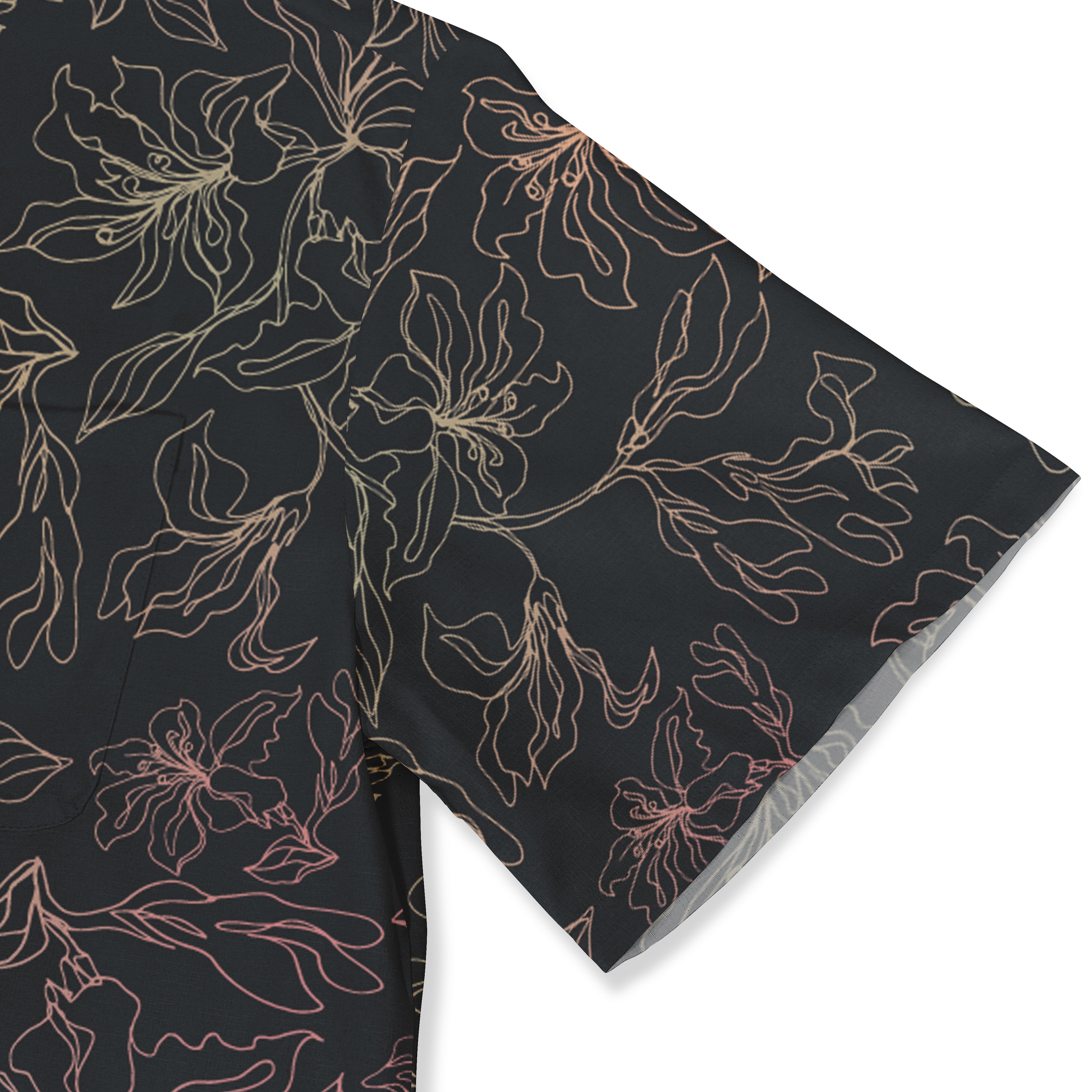 Black fabric with gold floral pattern, folded.