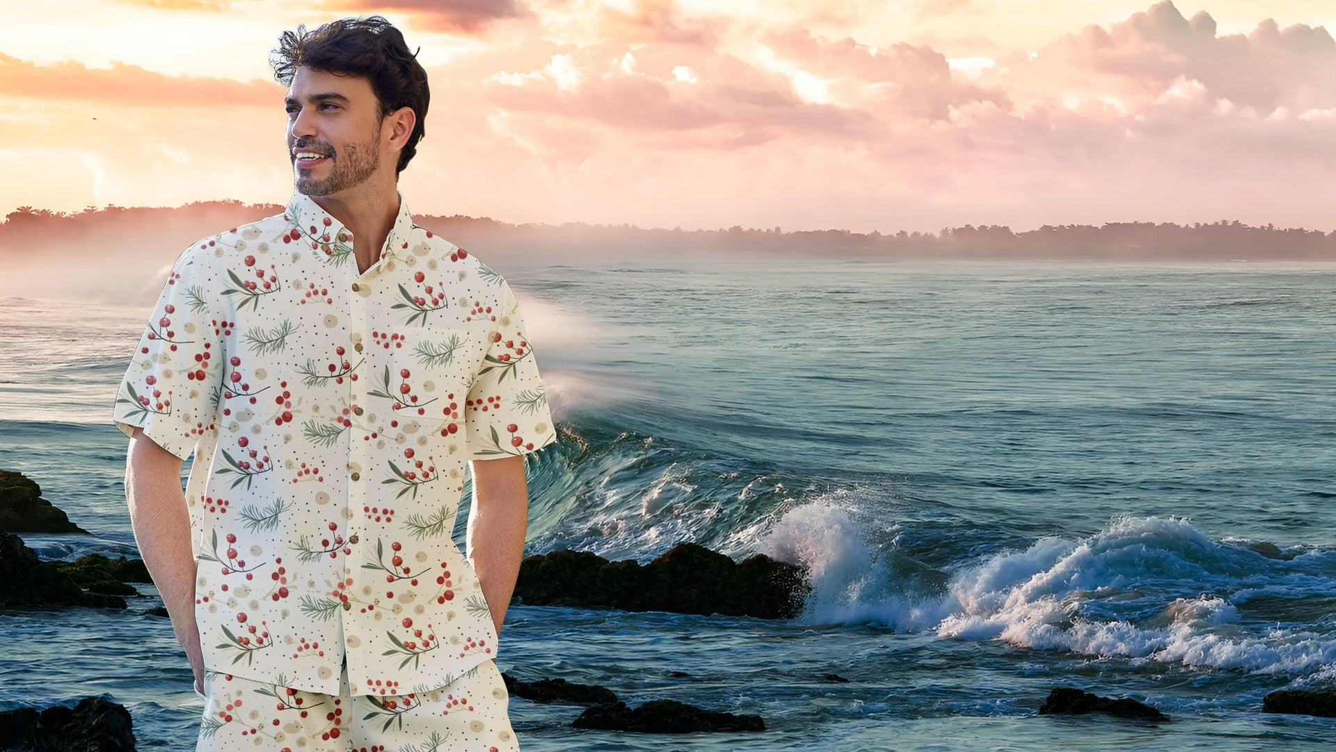 Men's Vintage Sunflower Hawaiian Shirt - Black Background, Short Sleeve Tropical Button Up For Summer