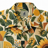 KALVERO Golden Sunflower Mosaic Long Sleeve Shirt: collar and centered neck label.