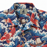 KALVERO Crimson Koi Voyage Long Sleeve Shirt: collar and centered neck label.
