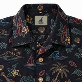 KALVERO Midnight Island Sketch Long Sleeve Shirt: collar and centered neck label.