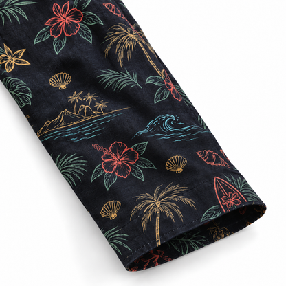 KALVERO Midnight Island Sketch Long Sleeve Shirt: long sleeve hem and neat stitching.
