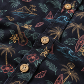 KALVERO Midnight Island Sketch Long Sleeve Shirt: placket with tan four-hole Kalvero-engraved buttons.