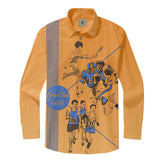 Orange long-sleeve shirt with vintage sports graphics and "Pee-Chee.