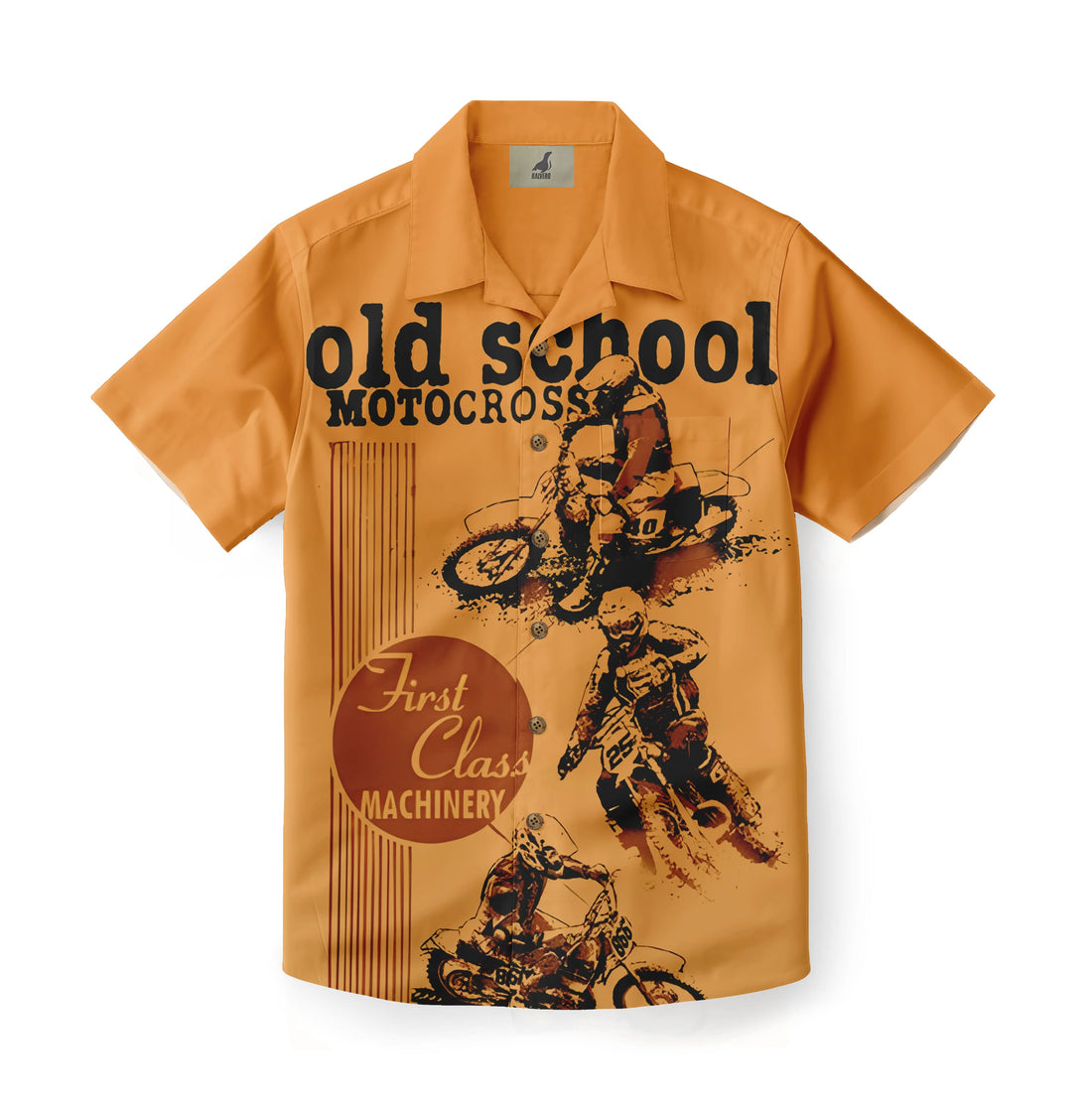 Orange short-sleeve shirt with &quot;Old School Motocross&quot; graphic.