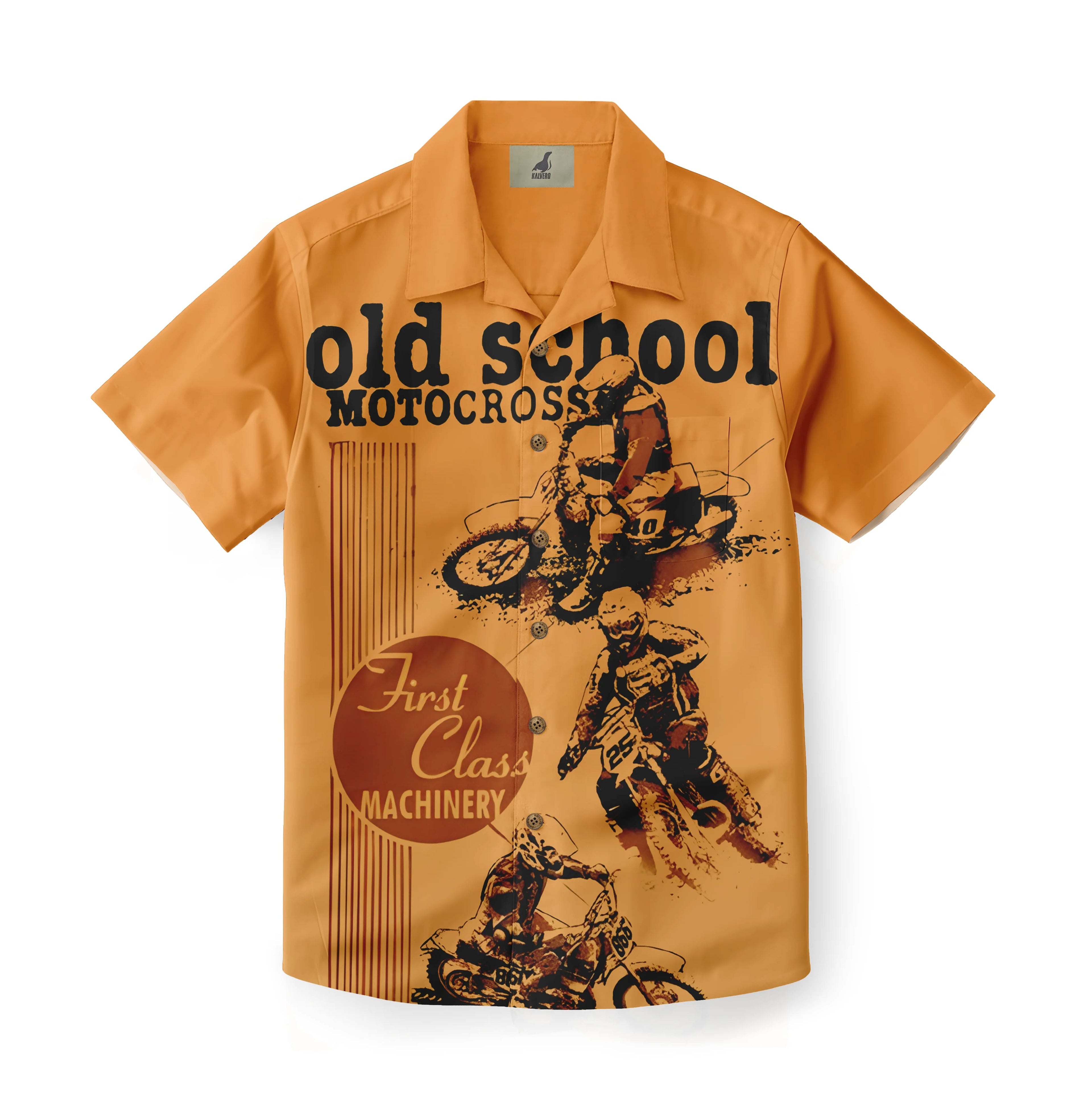 Orange short-sleeve shirt with &quot;Old School Motocross&quot; graphic.
