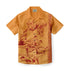 Orange short-sleeve shirt with red vintage-style illustration of men.
