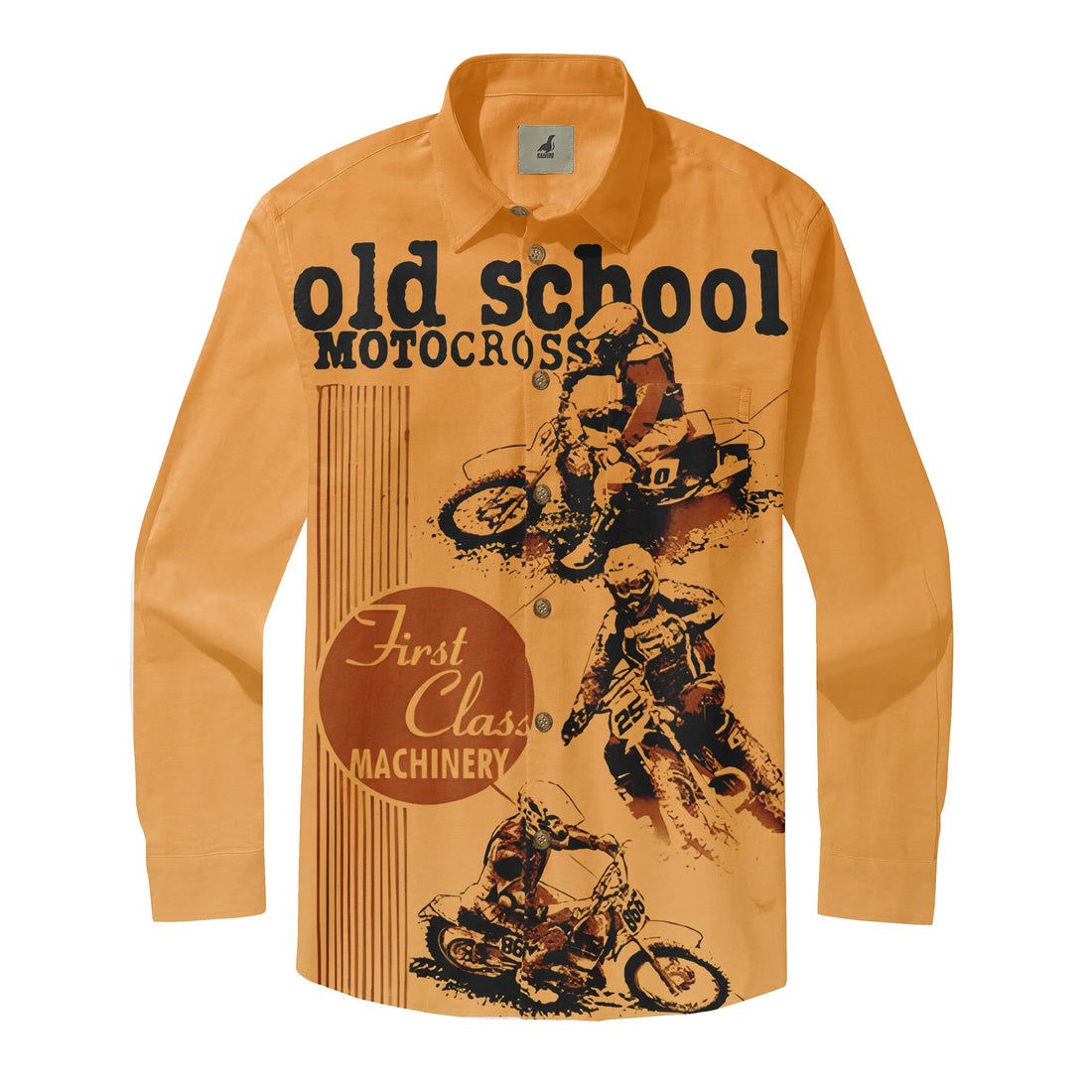 Orange long-sleeve shirt with &quot;Old School Motocross&quot; graphic.