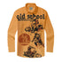Orange long-sleeve shirt with "Old School Motocross" graphic.
