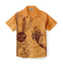 Vintage-style orange shirt featuring retro sports and social scenes.