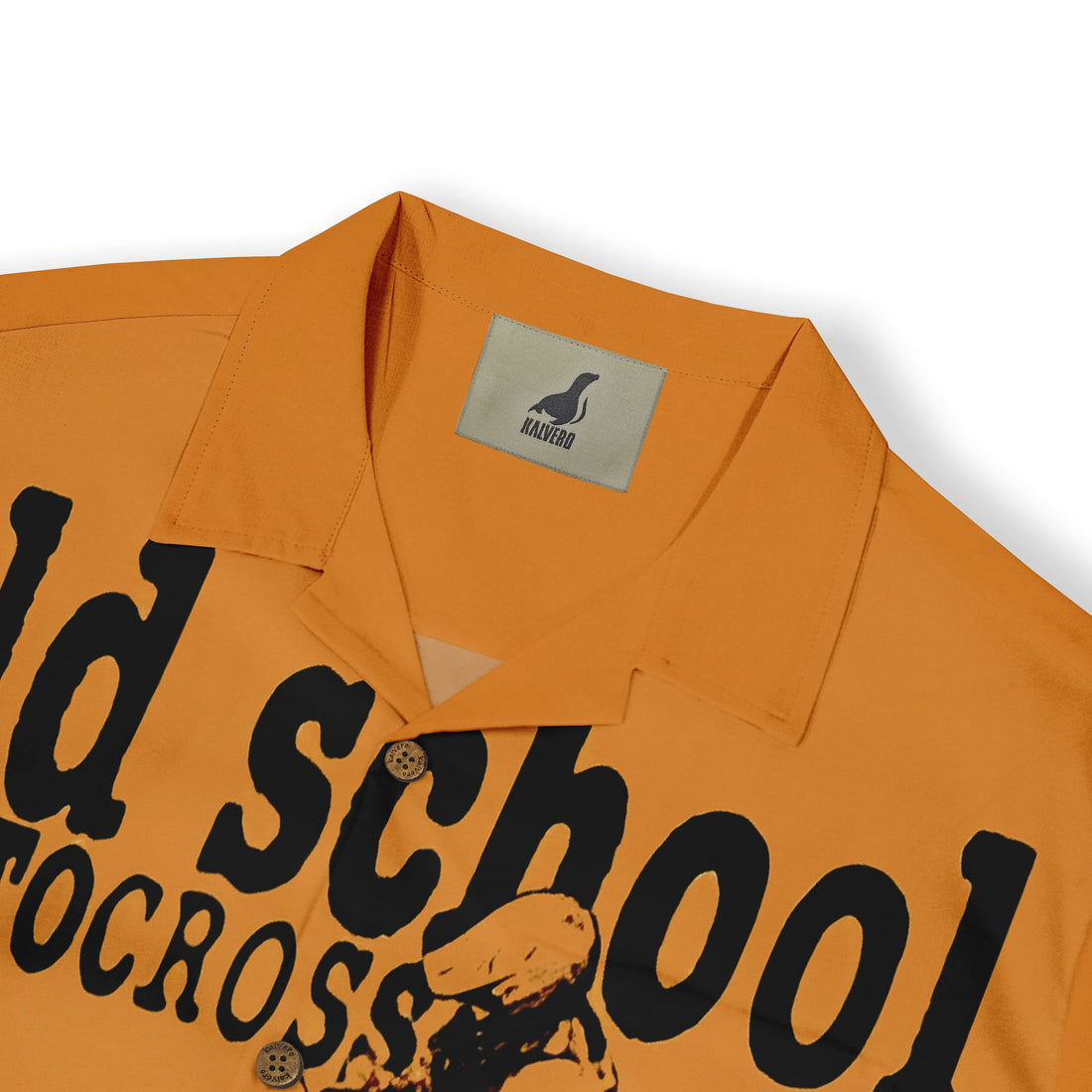 Orange shirt with &quot;Old School Motocross&quot; print, collar tag featuring.