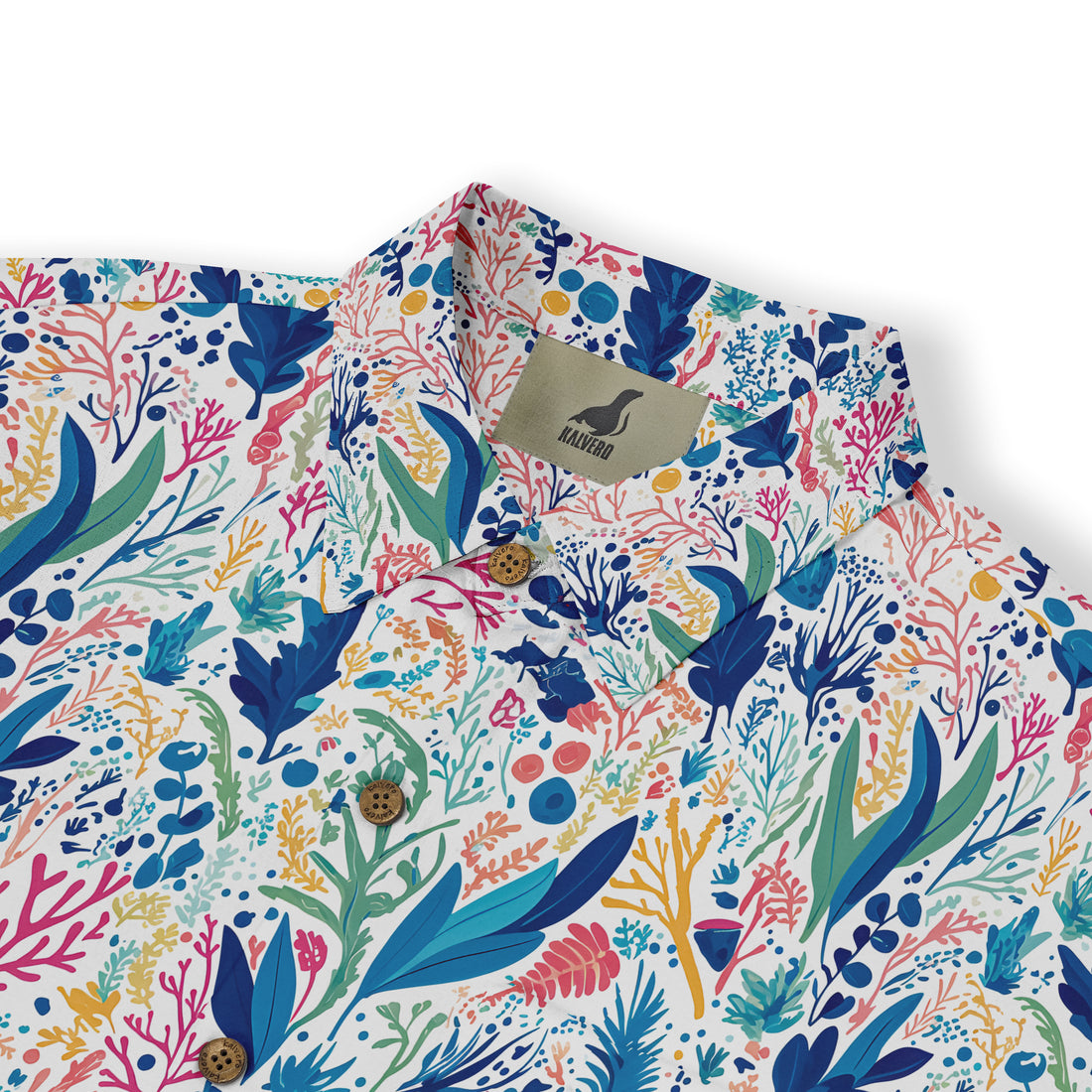 Colorful floral shirt with buttons and brand tag.