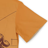 Orange t-shirt with graphic print, short sleeves, and a clean design.