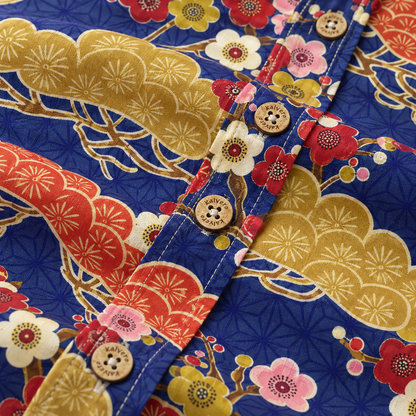 KALVERO Japanese Skyscape: placket with tan four-hole Kalvero-engraved buttons.
