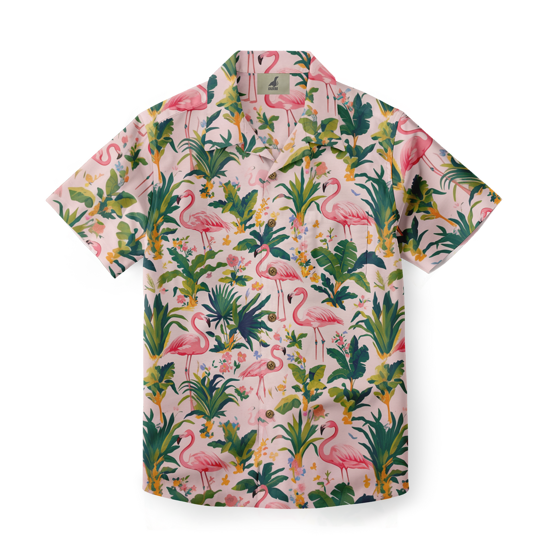 Pink flamingo and tropical leaf pattern short-sleeve shirt with.