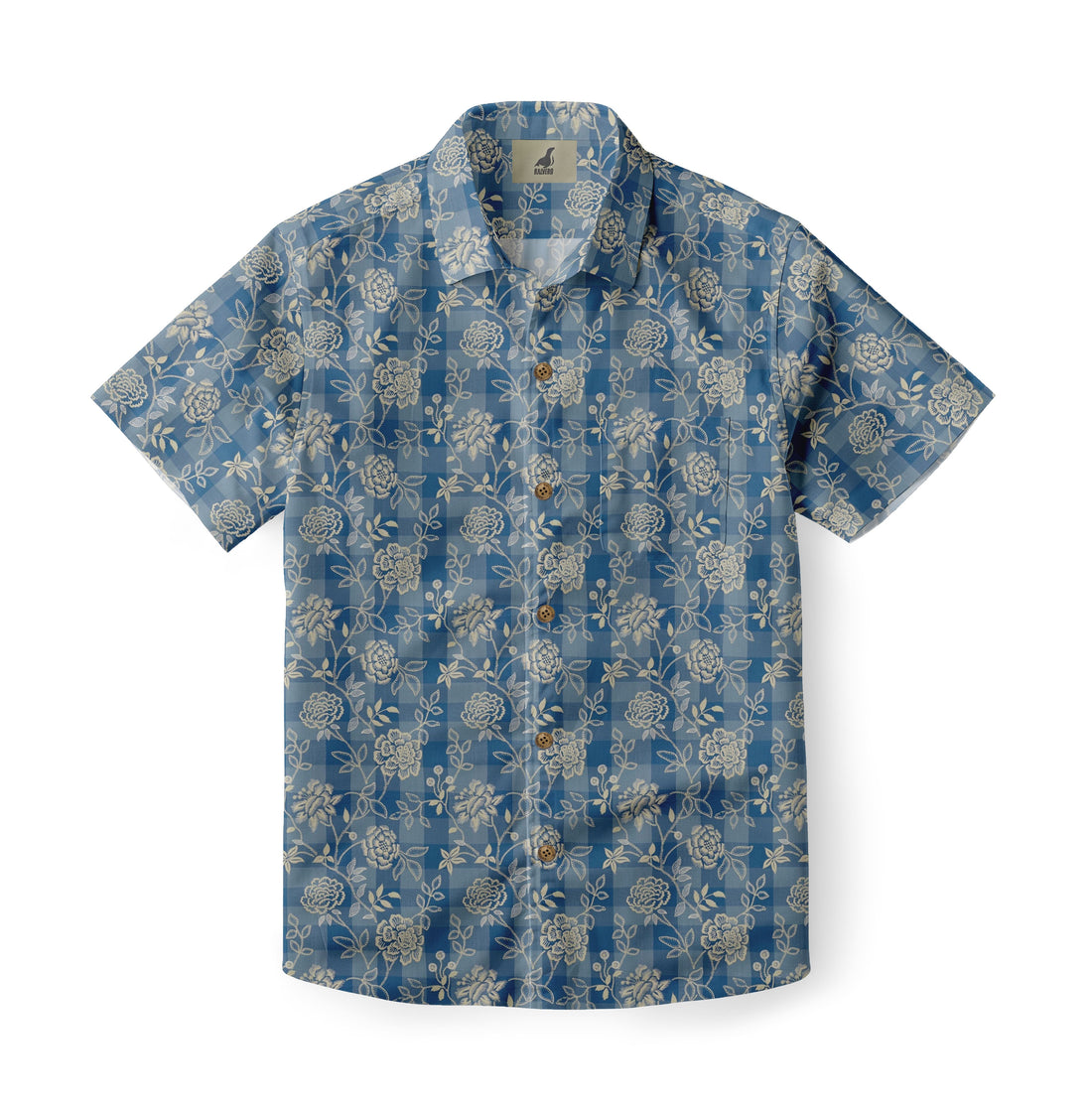 Blue Plaid Floral Hawaiian Shirt