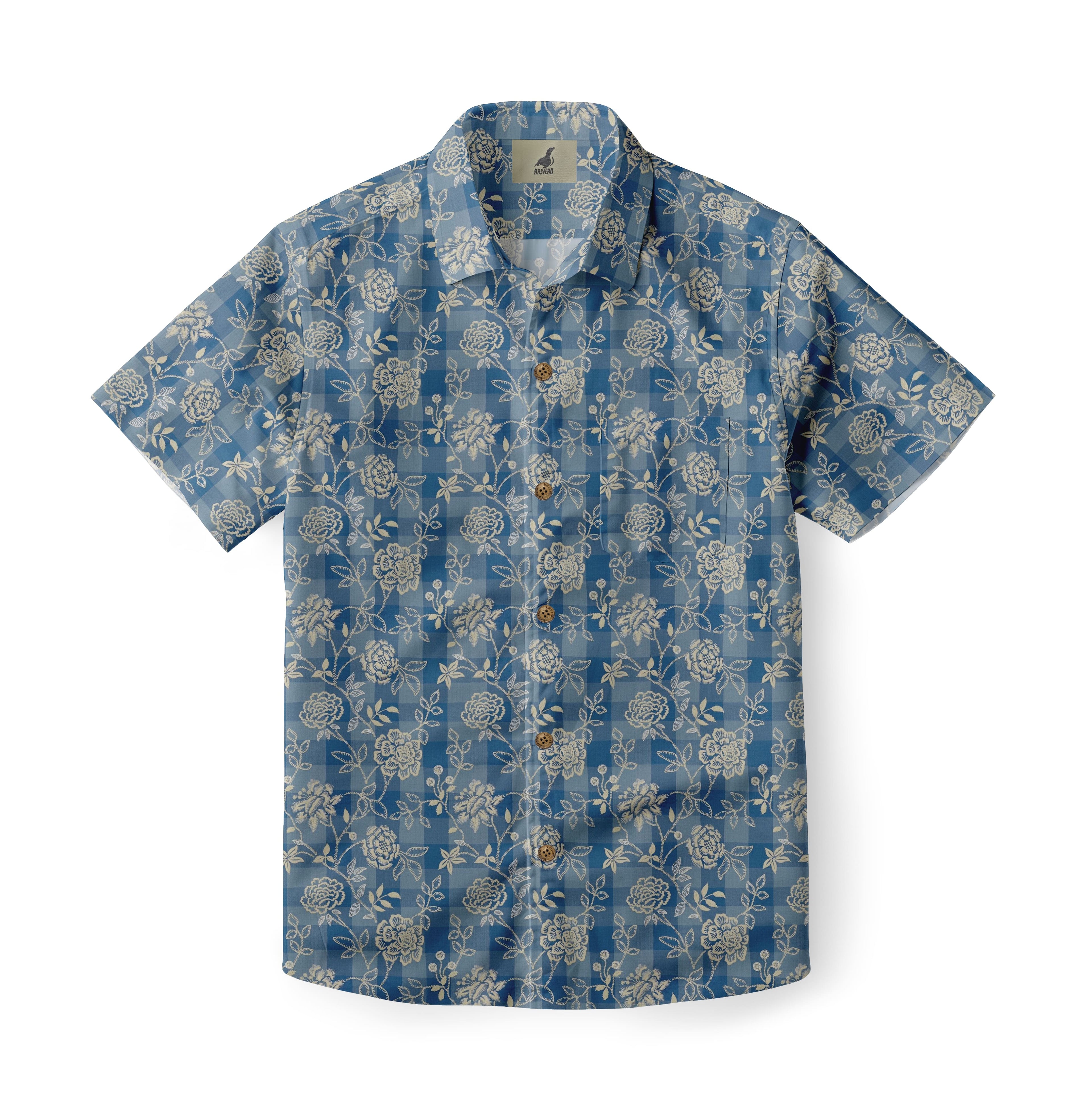 Blue Plaid Floral Hawaiian Shirt