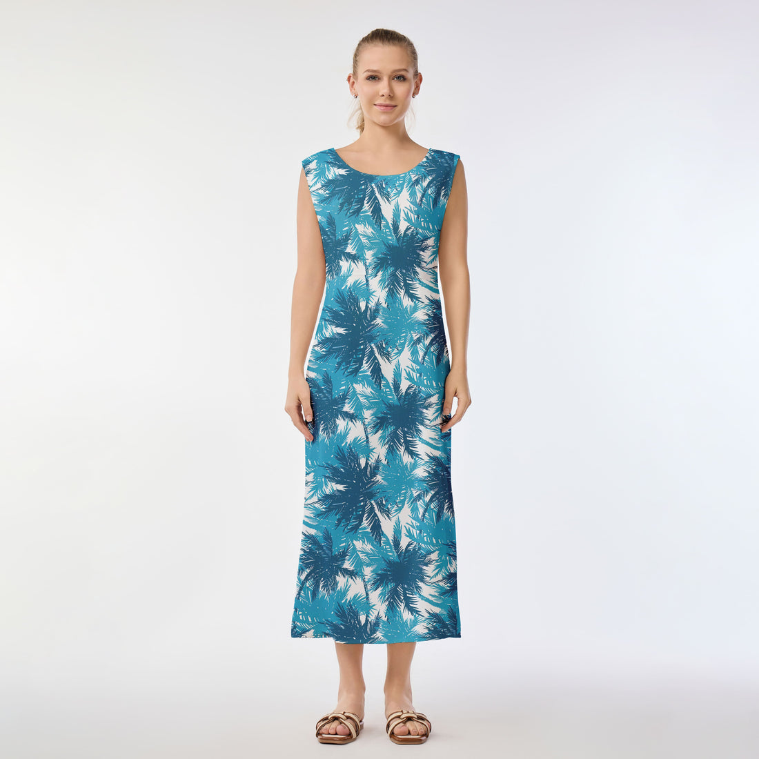 Palm Shadow Blue Muumuu Dress
