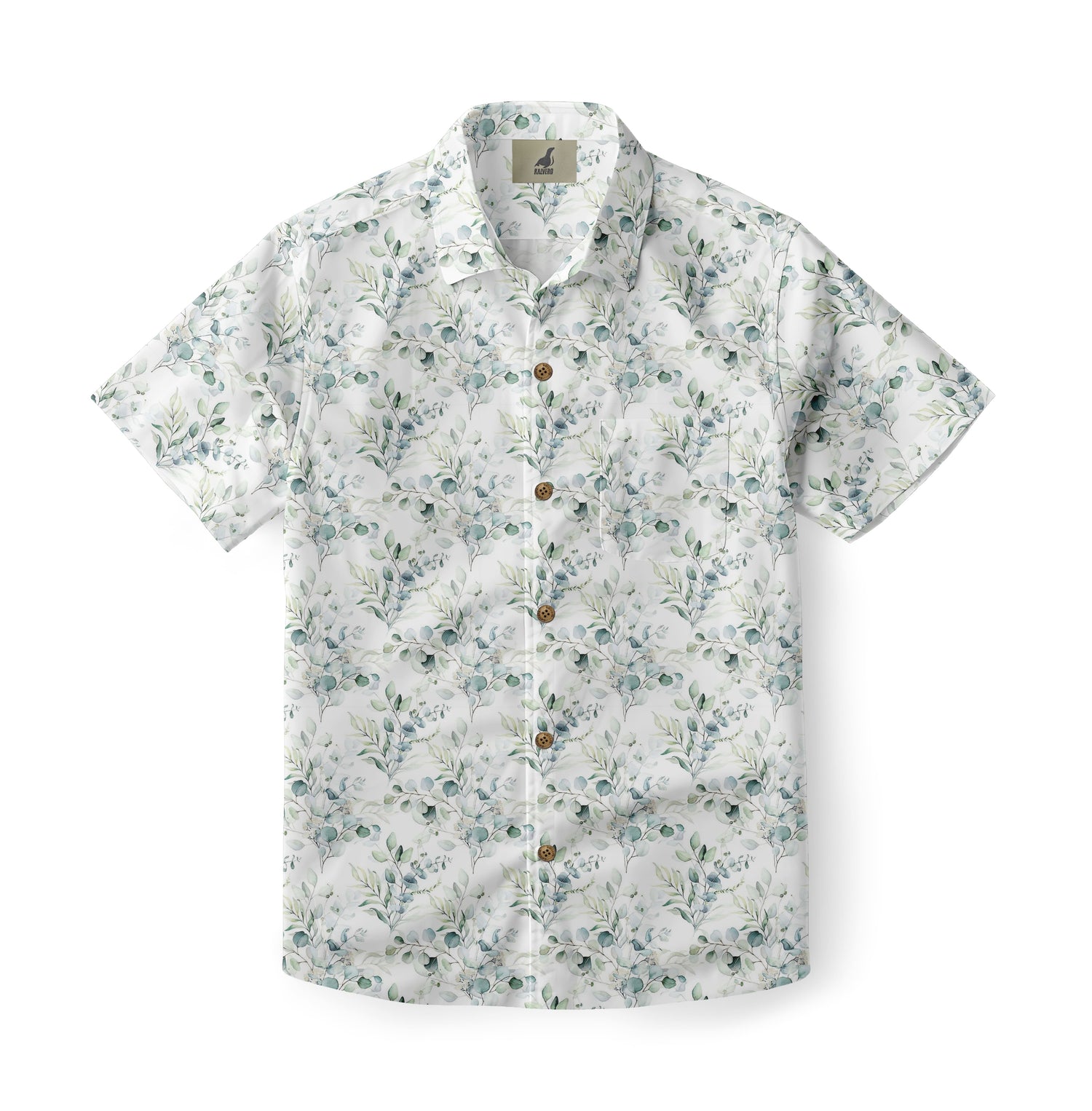 Hawaiian Shirt Eucalyptus Print Button-Down Casual Summer Top