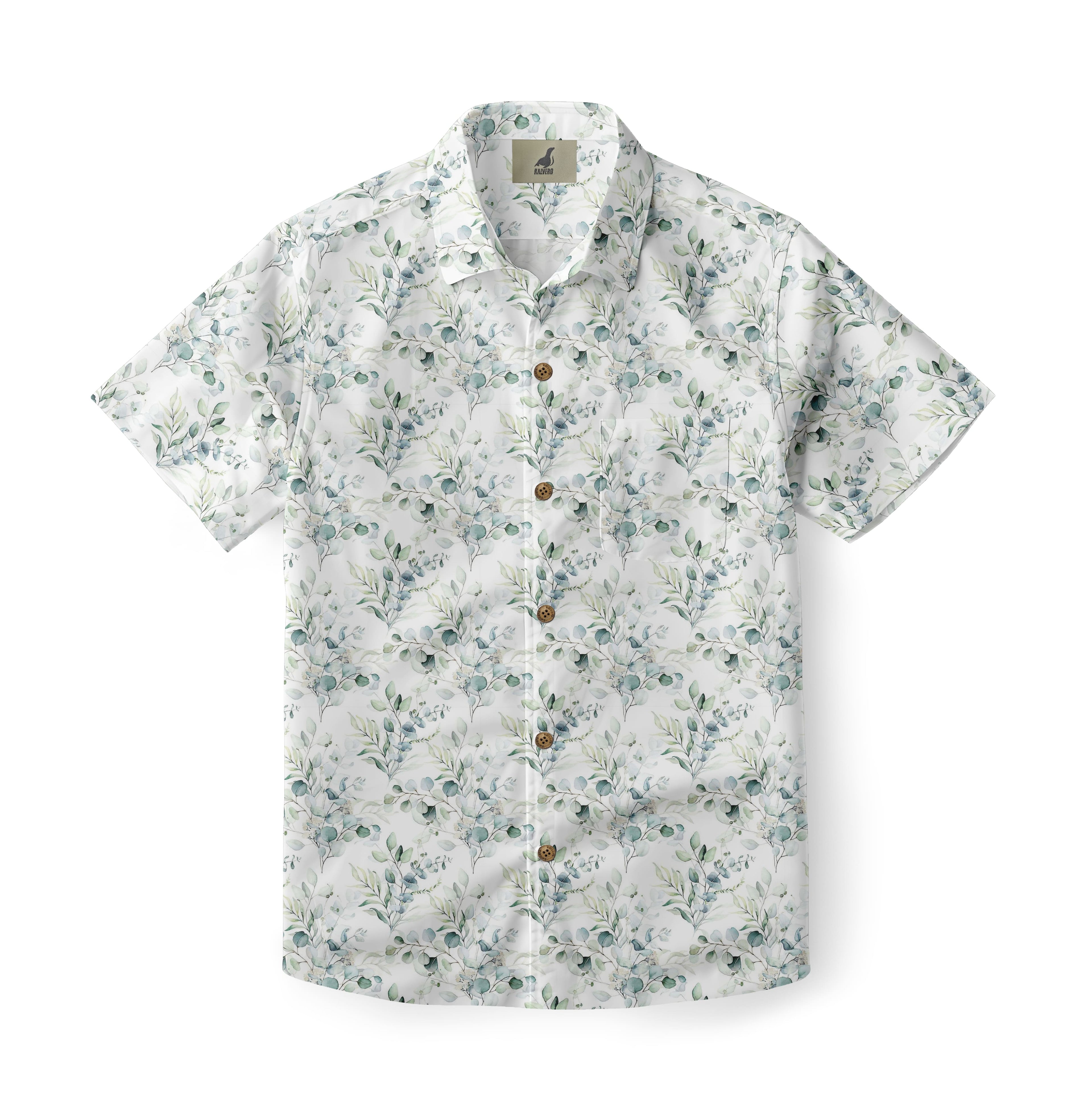 Hawaiian Shirt Eucalyptus Print Button-Down Casual Summer Top