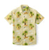 Yellow shirt with palm trees and suns pattern.
