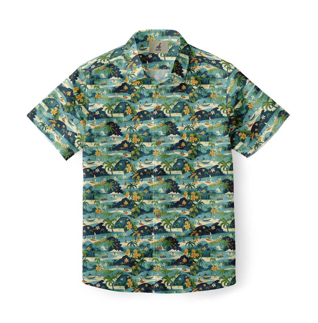 Hawaiian shirt with tropical pattern on a white background