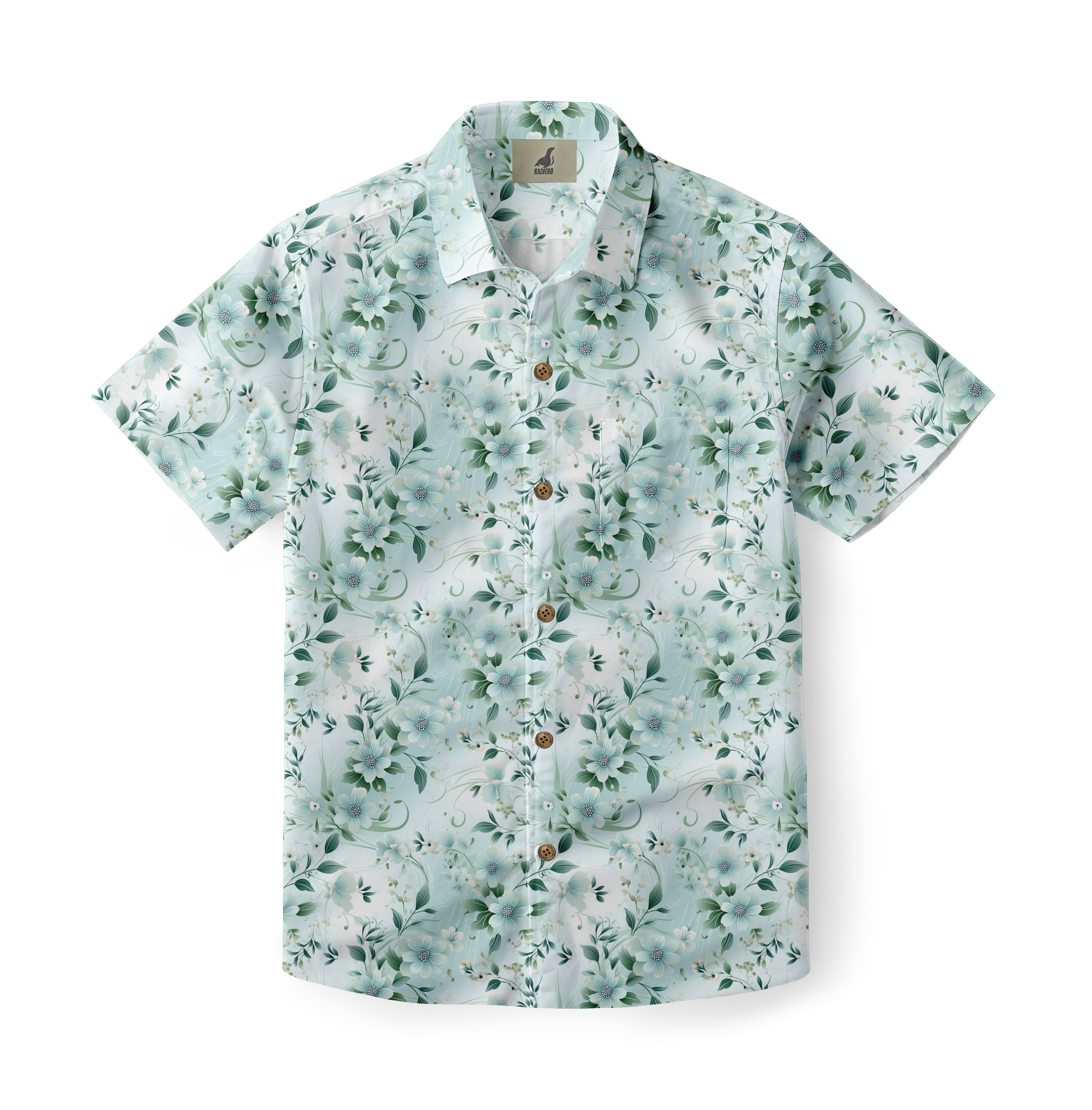 Aqua Floral Print Hawaiian shirt