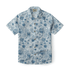 Blue floral print short-sleeve button-up shirt.