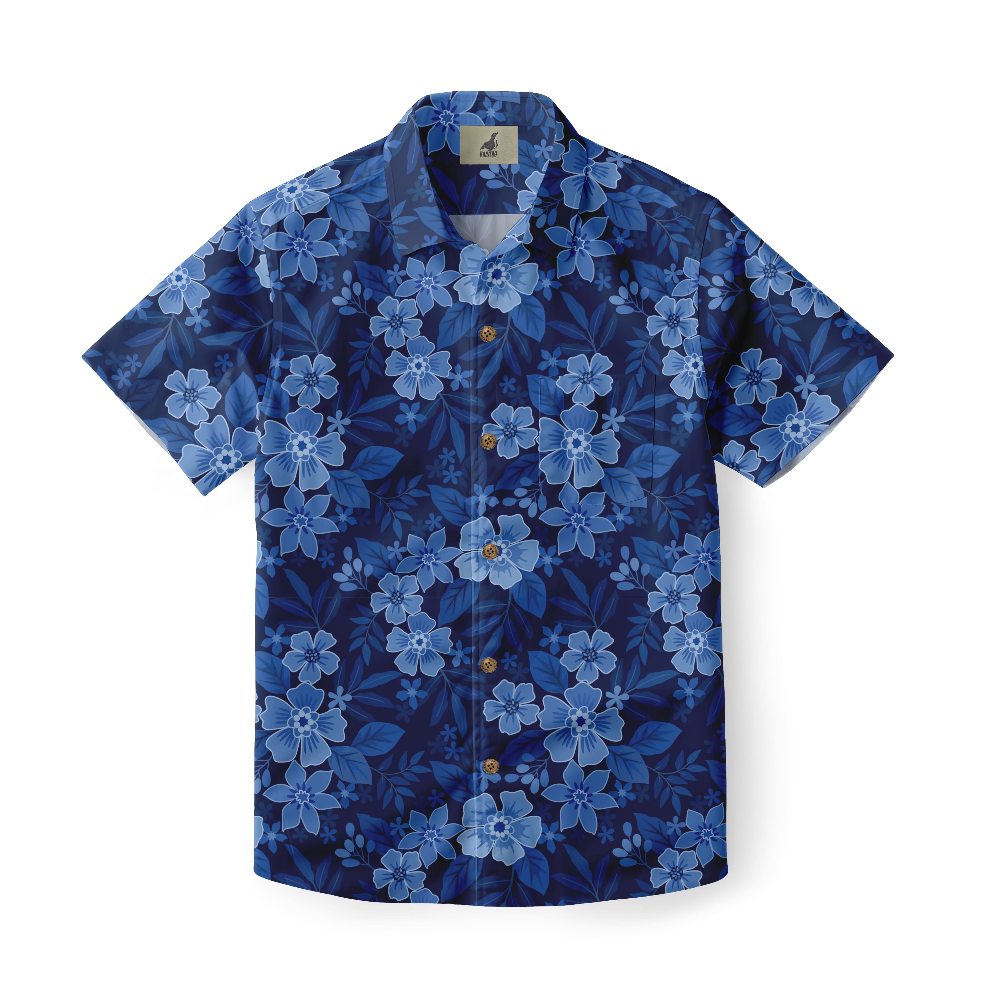 Deep Blue Floral Hawaiian Shirt