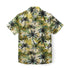 Yellow shirt with palm tree print, short sleeves.