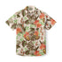Beige shirt with tropical flowers and leaves print.