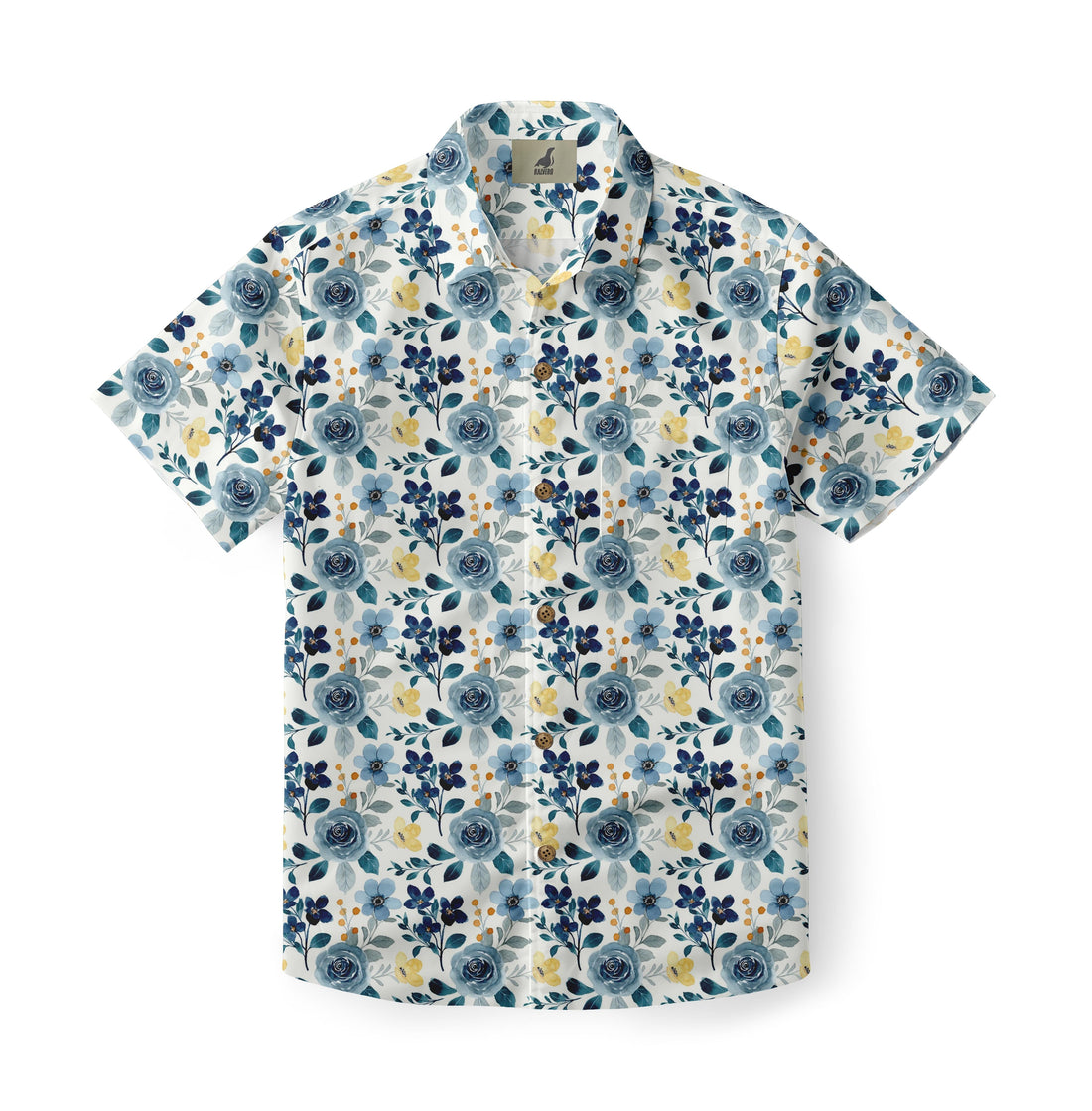 Casual Hawaiian Shirt with Blue Floral Print