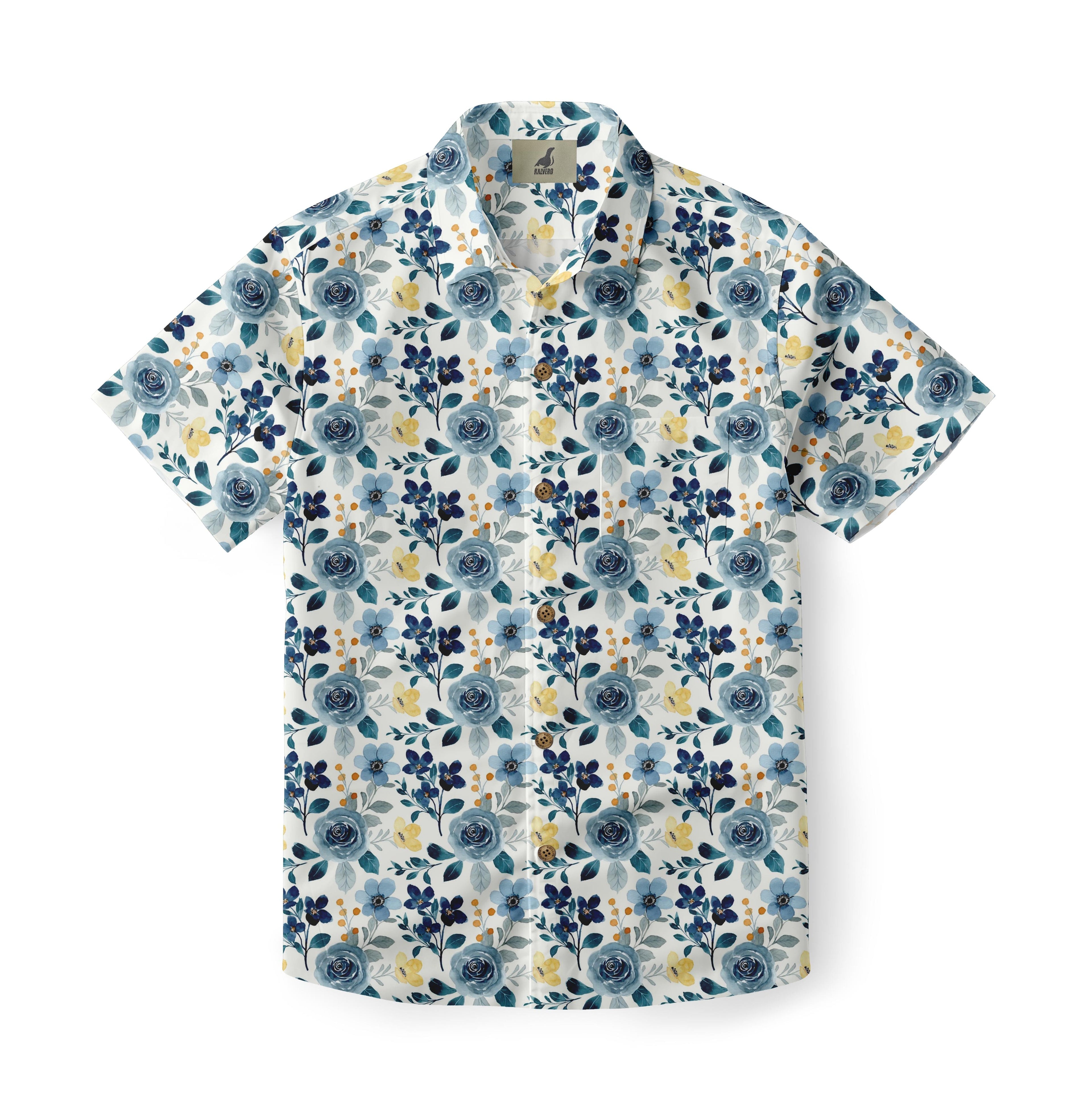 Casual Hawaiian Shirt with Blue Floral Print