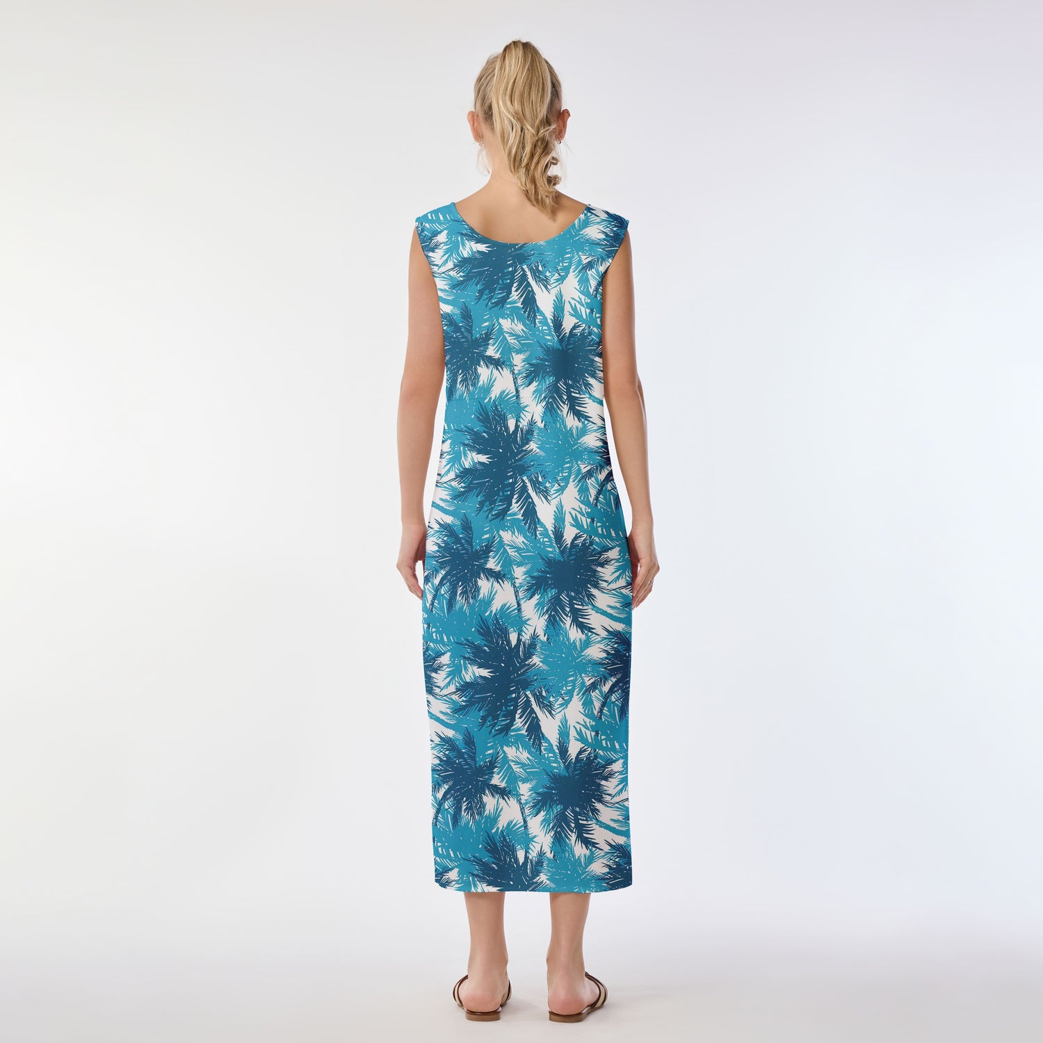 Palm Shadow Blue Muumuu Dress