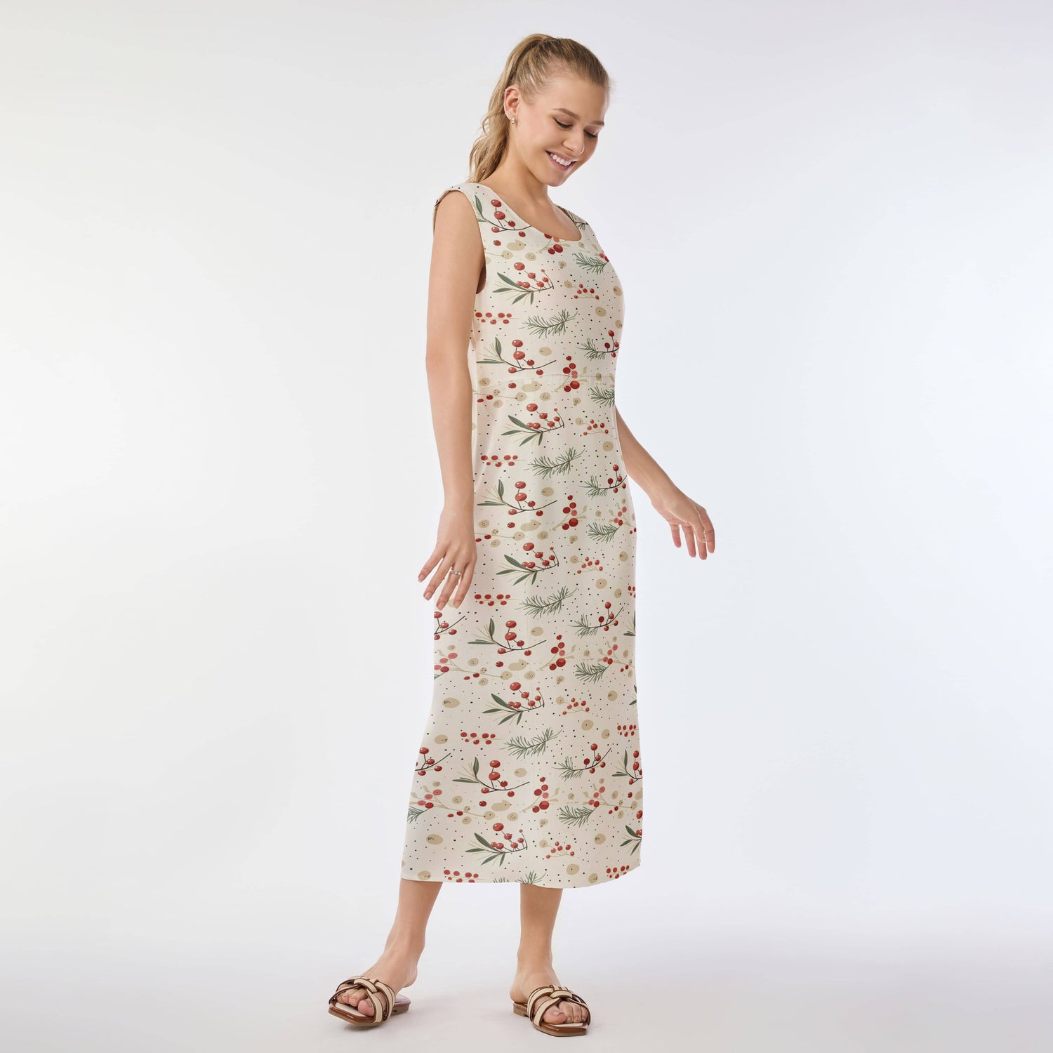 Berry &amp; Holly Print Muumuu Dress