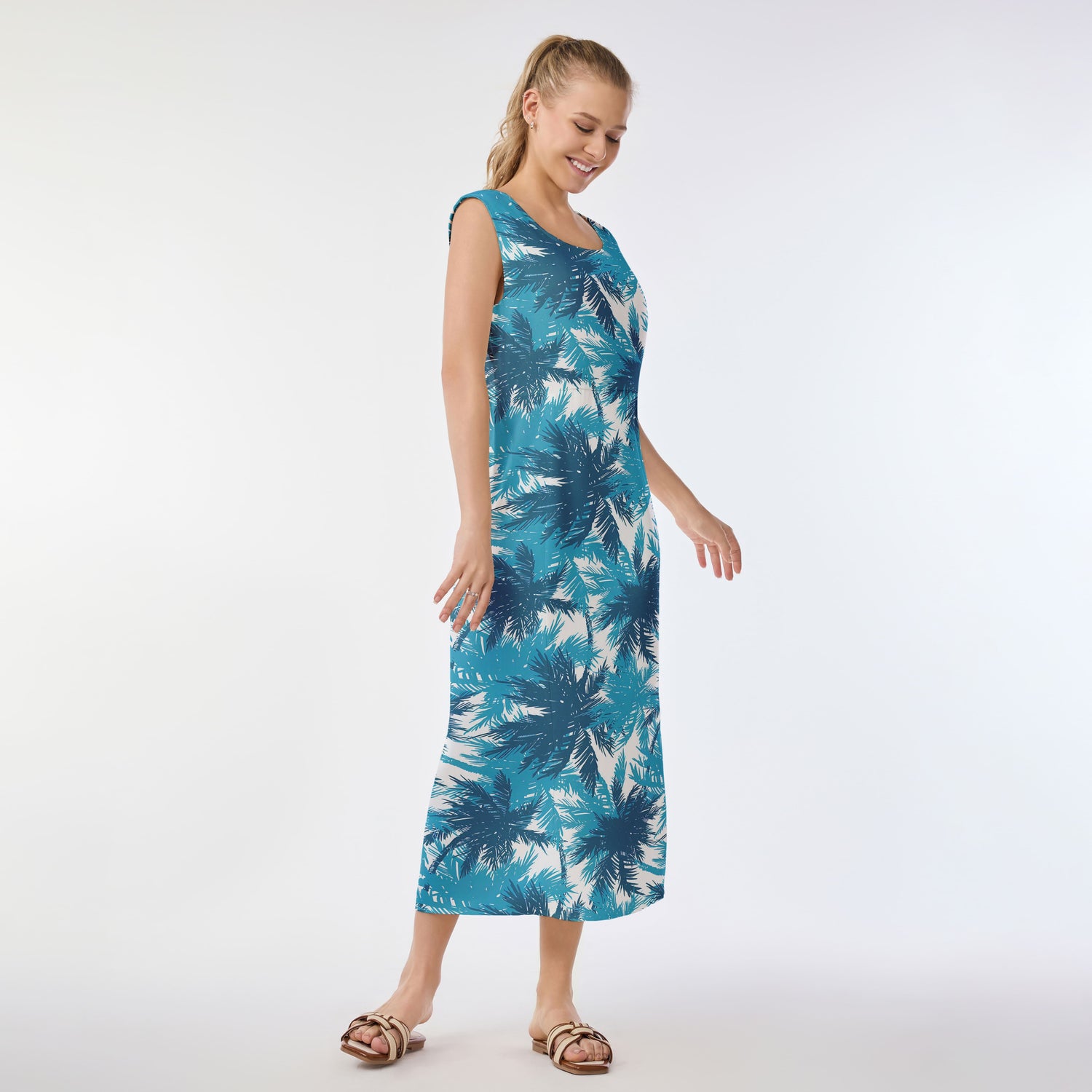Palm Shadow Blue Muumuu Dress