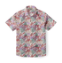 Colorful coral print short-sleeve button-up shirt.