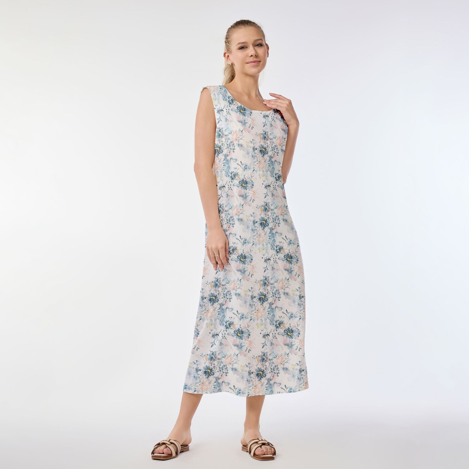 Ink Wash Floral Muumuu Dress