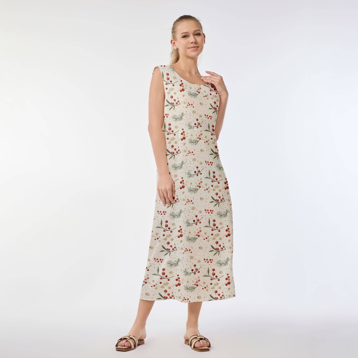 Berry &amp; Holly Print Muumuu Dress