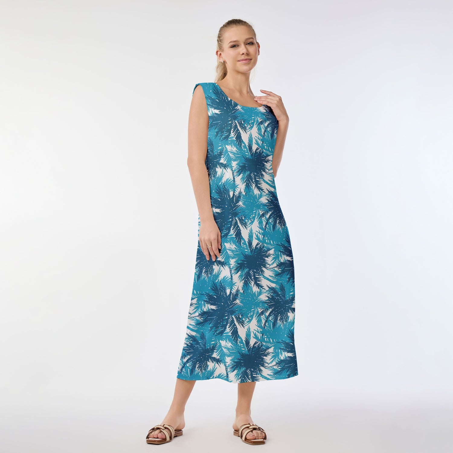 Palm Shadow Blue Muumuu Dress