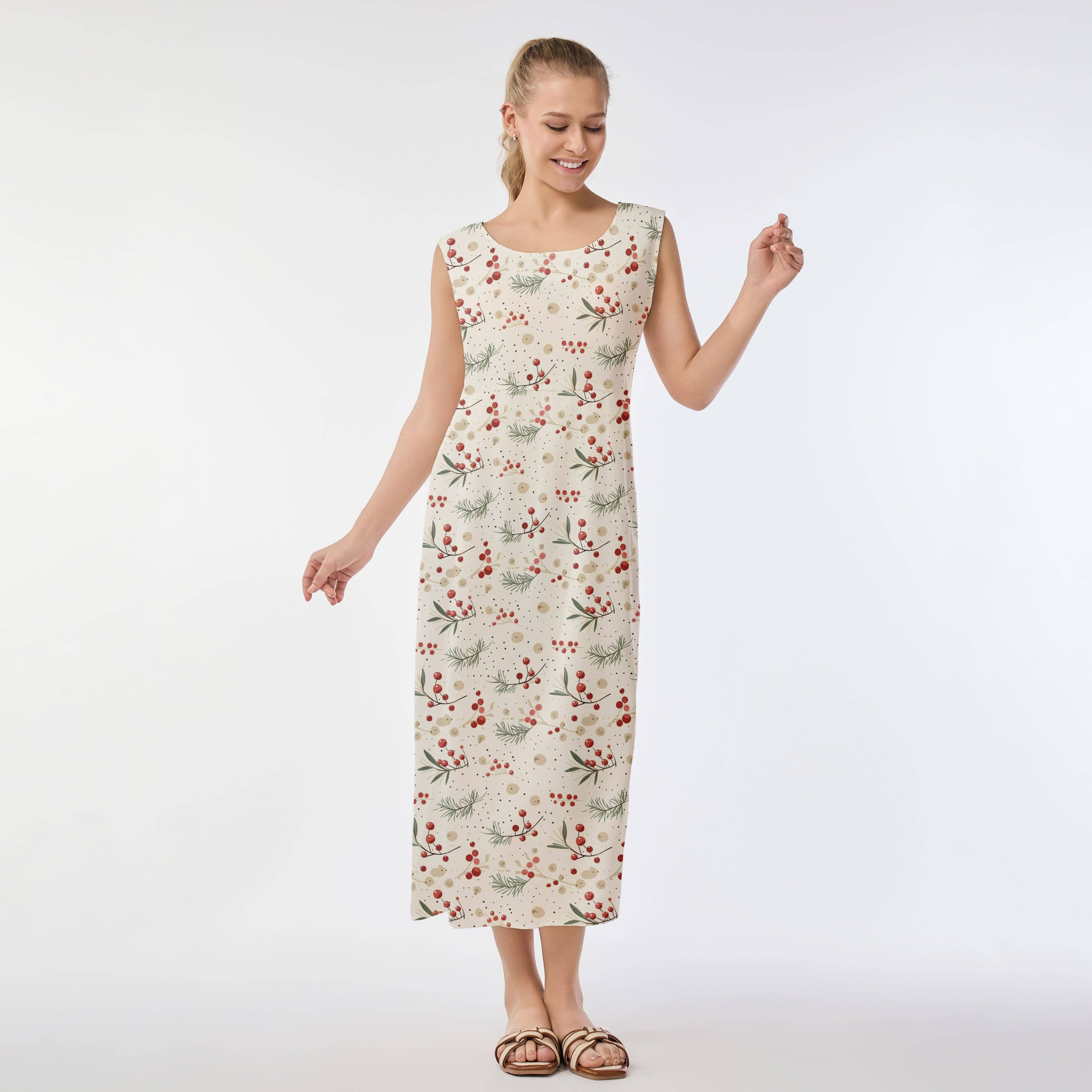Berry &amp; Holly Print Muumuu Dress