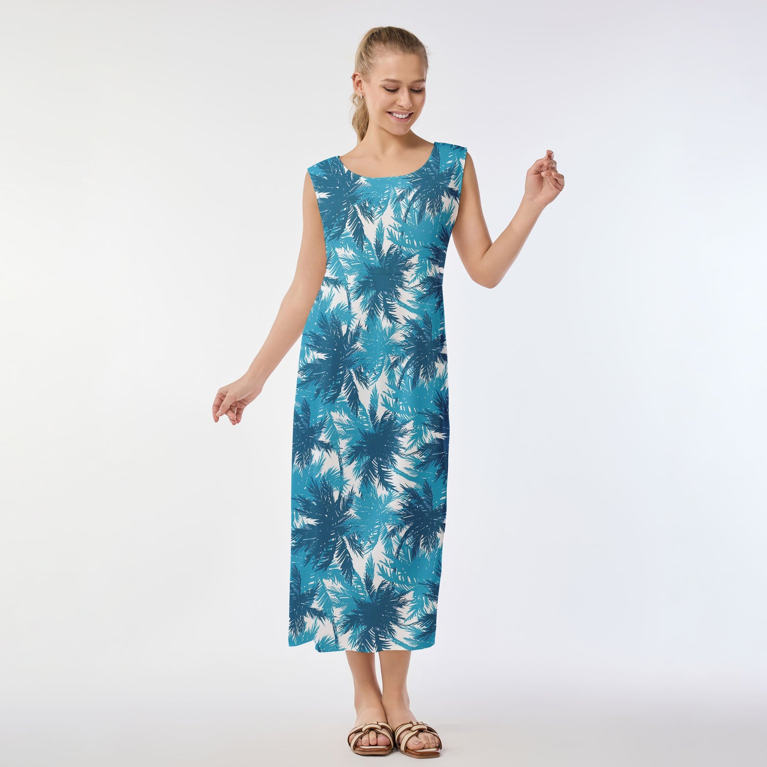Palm Shadow Blue Muumuu Dress