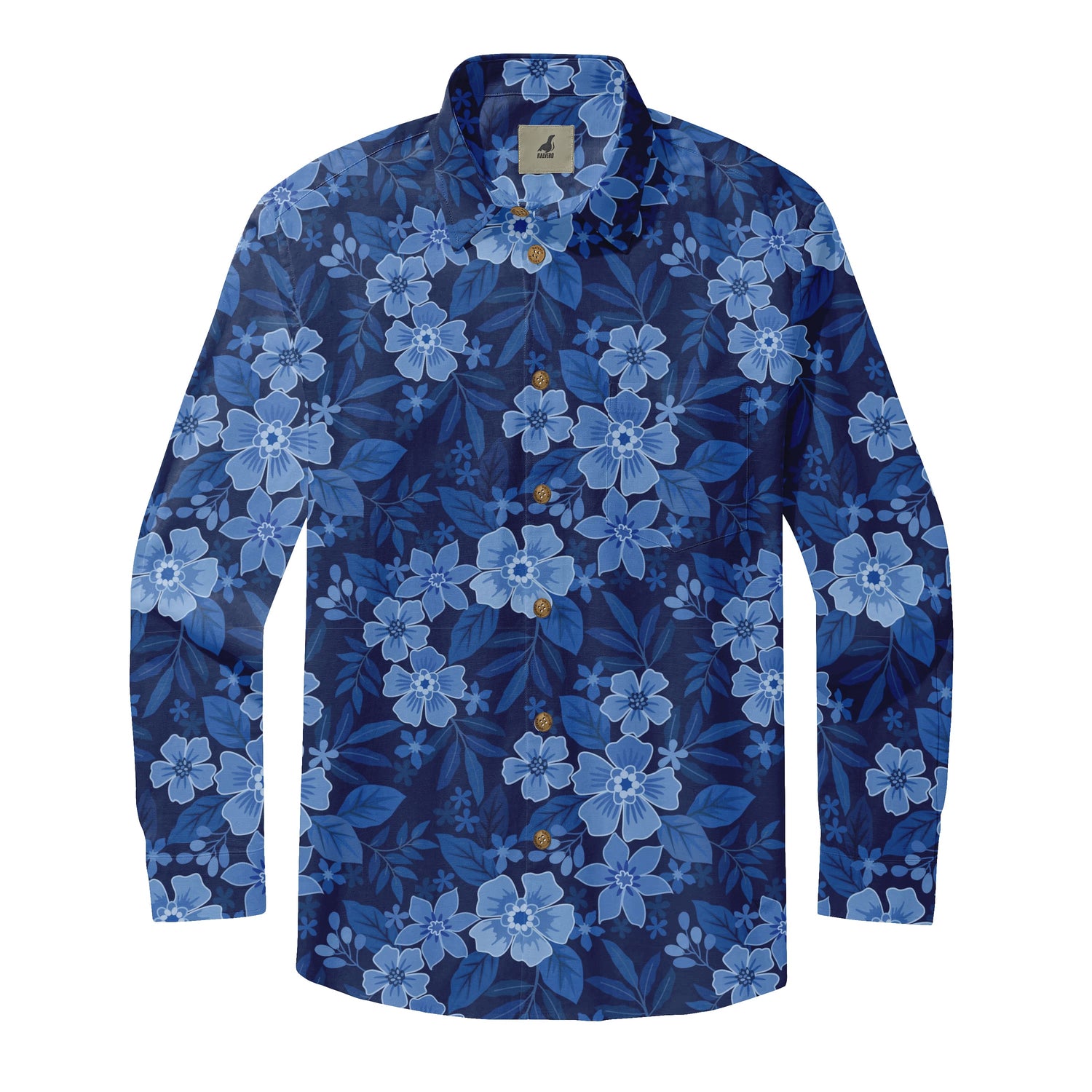 Deep Blue Floral Long Sleeve Shirts