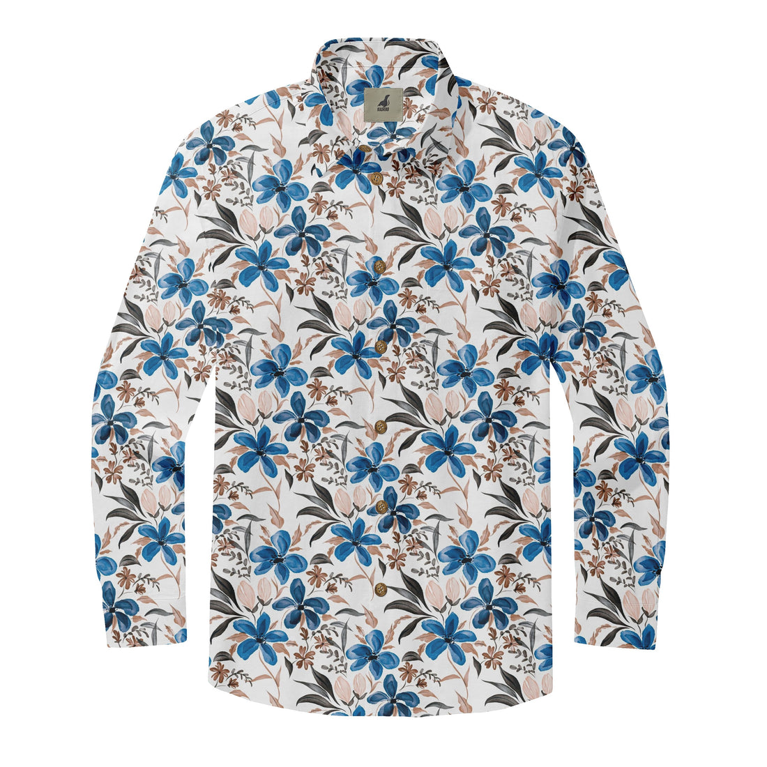 Blue Plumeria Long Sleeve Shirts
