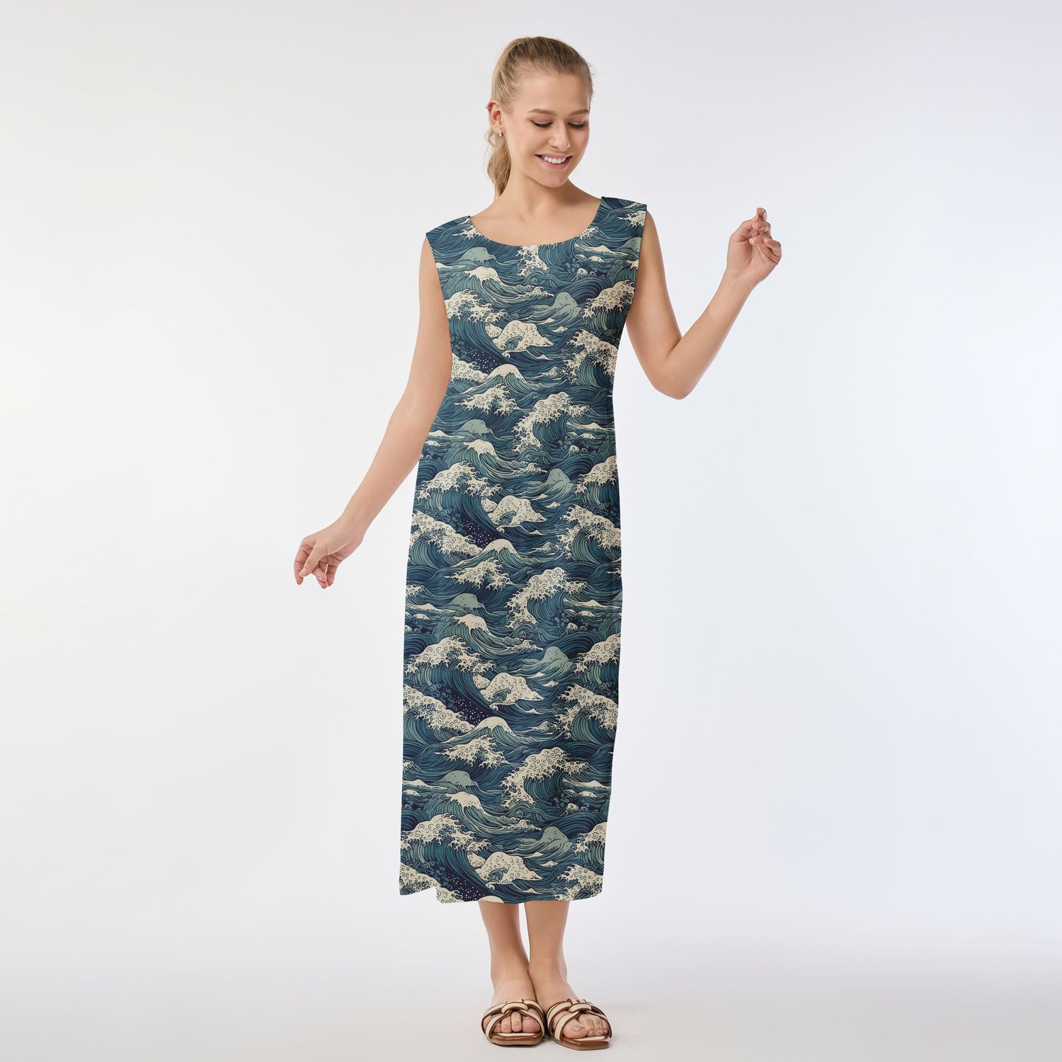 Great Wave Aloha Shirt Muumuu Dress