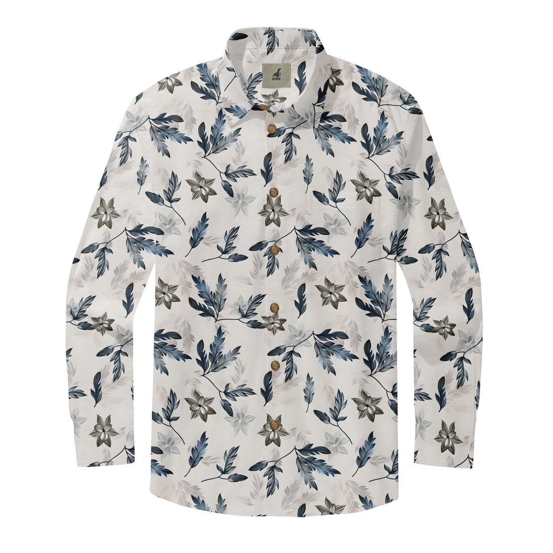 Blue Watercolor Floral Long Sleeve Shirts