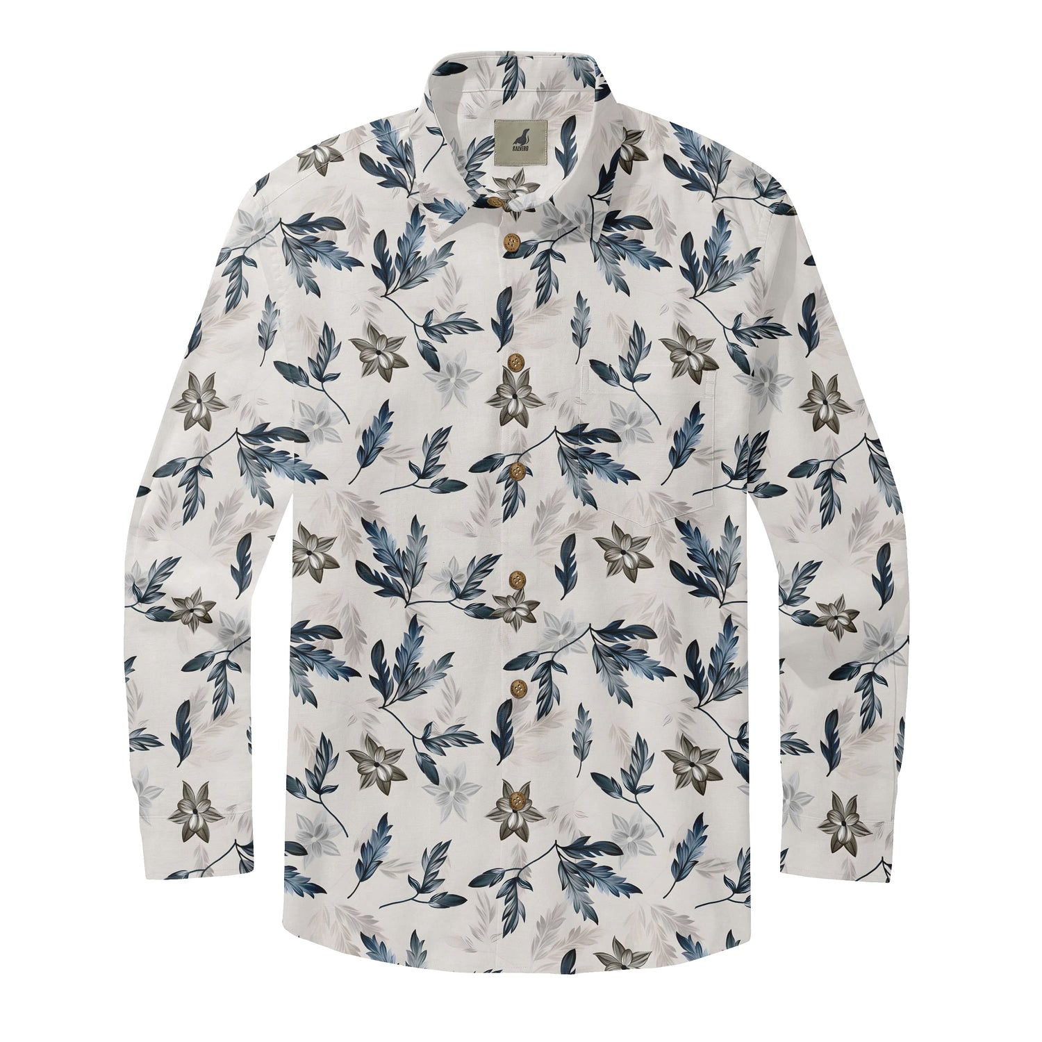 Blue Watercolor Floral Long Sleeve Shirts