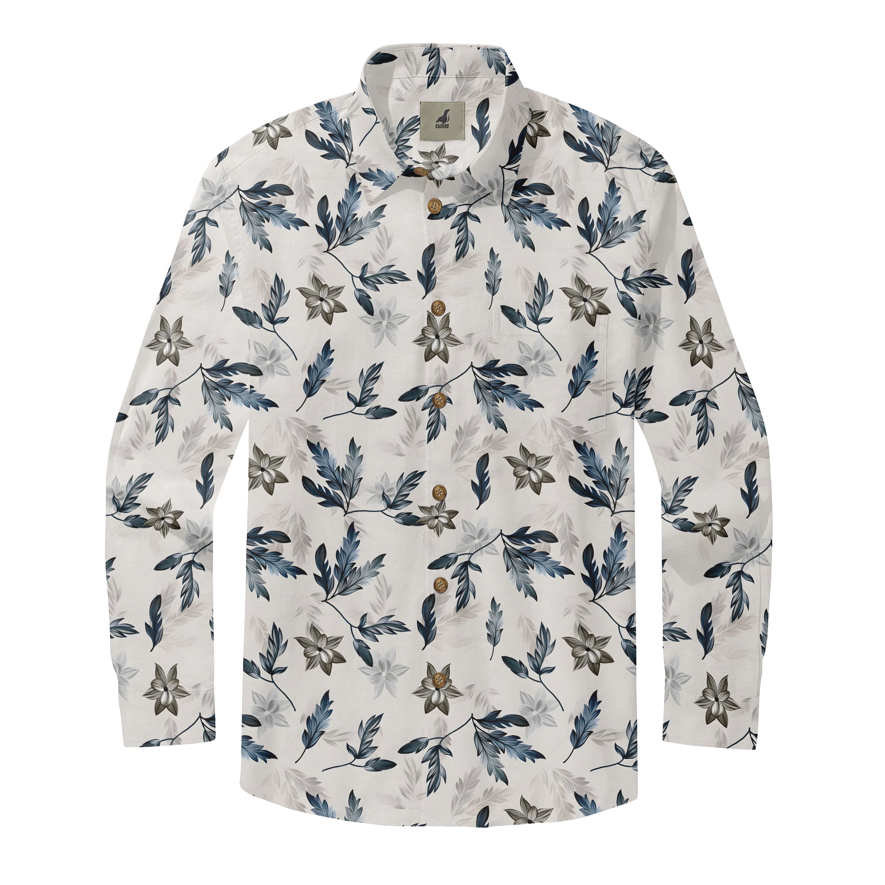 Blue Watercolor Floral Long Sleeve Shirts